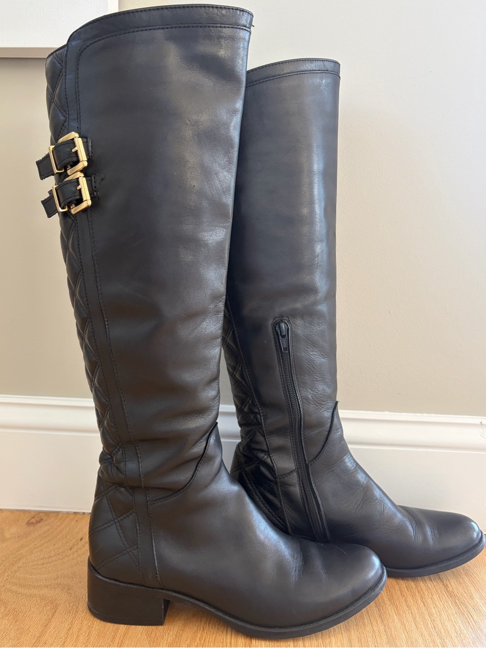 Stelle Monelle Made in Italy Black Leather Quilted Tall Riding Boots EU 39 - Picture 2 of 13